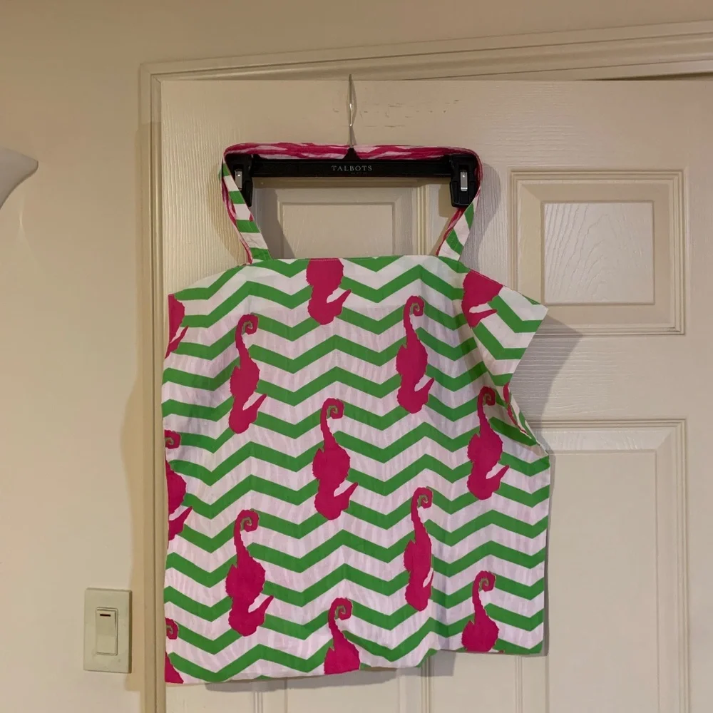 No name Pink/White/Green Seahorse Cotton Tote Bag